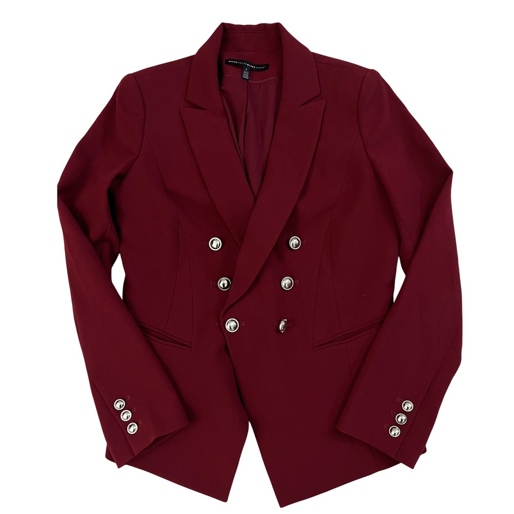 White House Black Market Blazer Women 6 Burgundy Double Breasted Military Insire